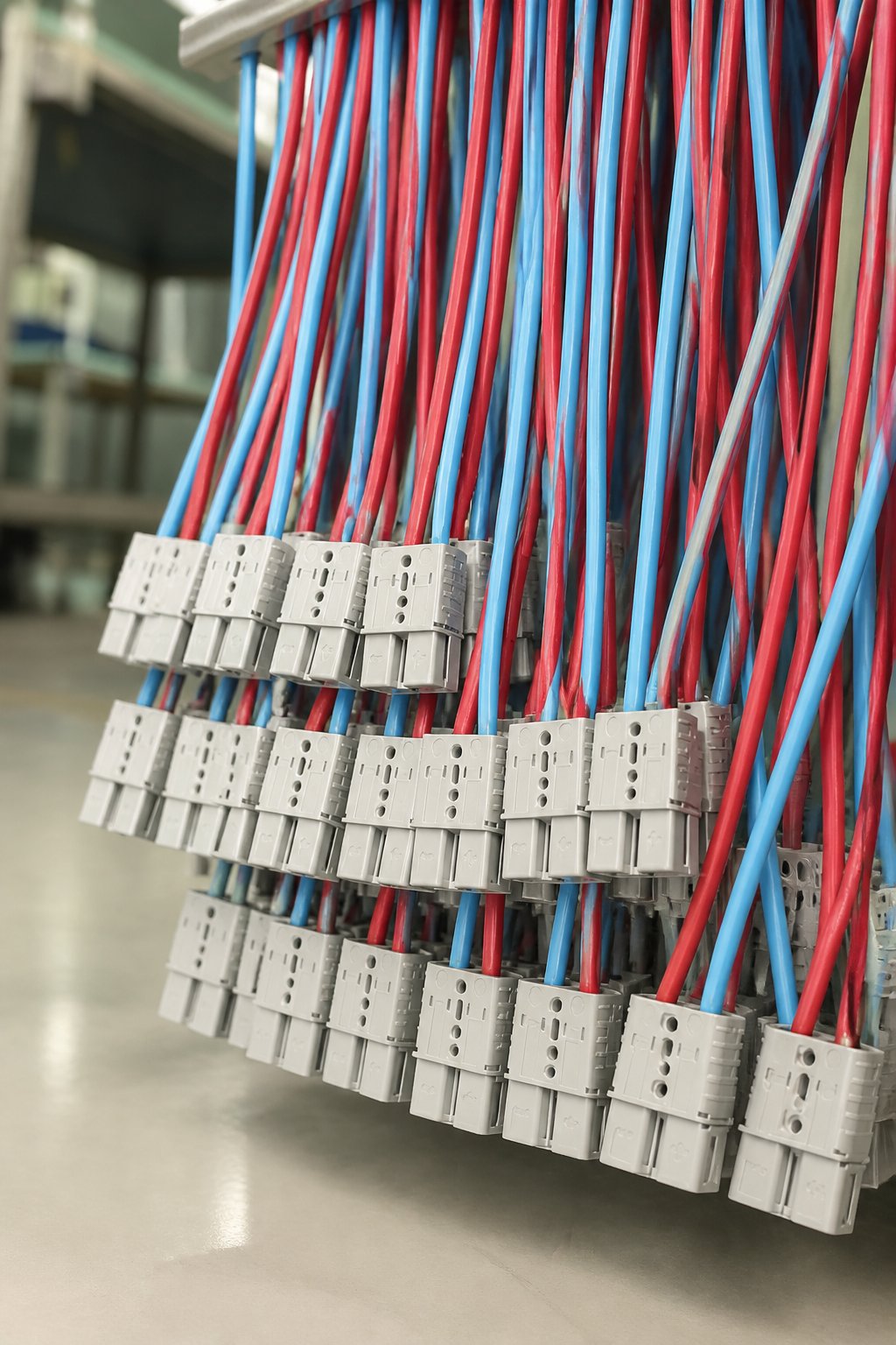 Potência para energia e telecom — cortina de conectores